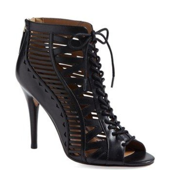 Nine West Leather Peep Toe Ankle Booties - Picture 1 of 4